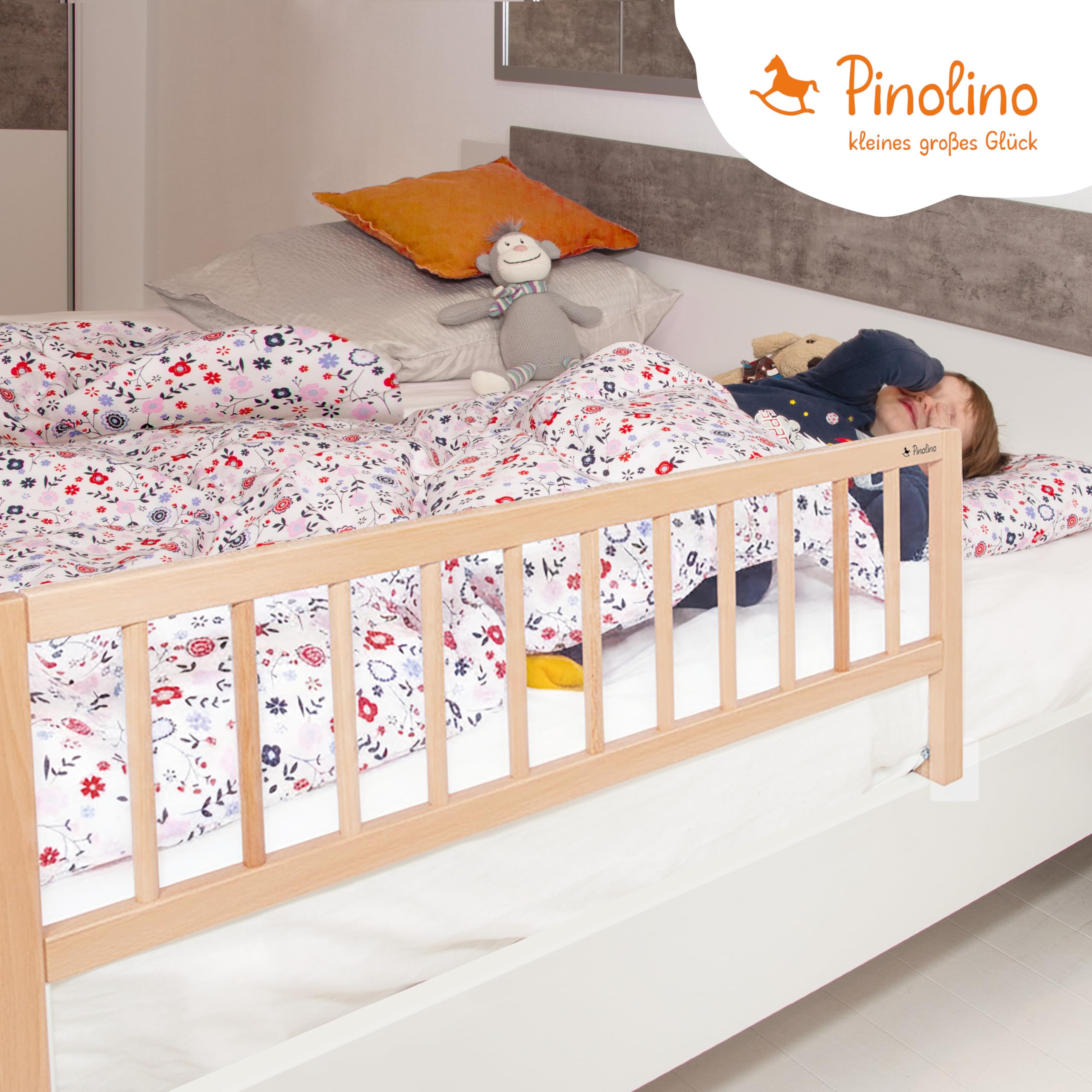 PINOLINO Barrera de Seguridad para Cuna, de haya, barandilla plegable para viajar, 90x 36x33 cm, barandilla para niños pequeños y bebés, naturaleza