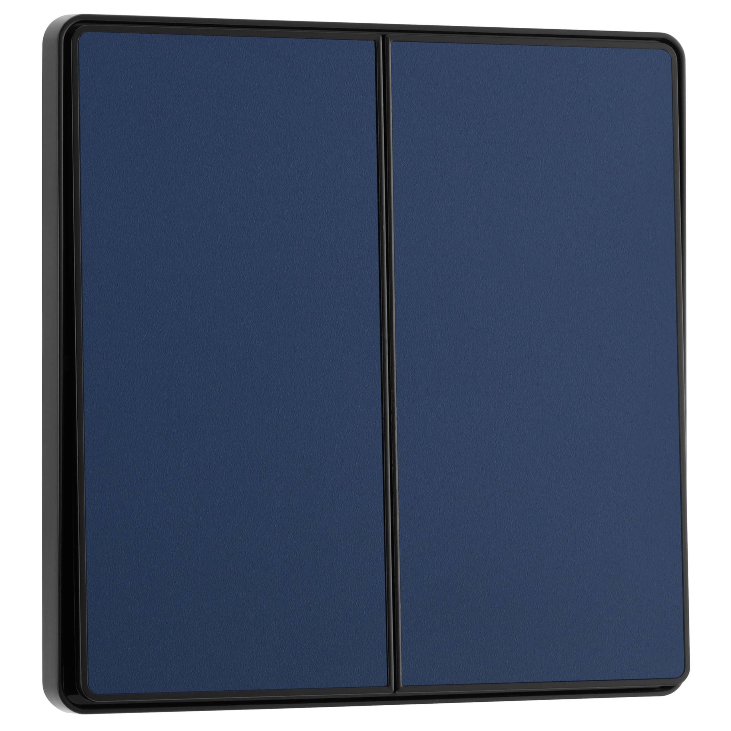 BG Electrical Double Wall Light Switch, 2-Way, Edge-to-Edge Rockers, Screwless Appearance, Round Edges, Evolve, Matt Blue, 20A, 16AX, PCDDB42EB