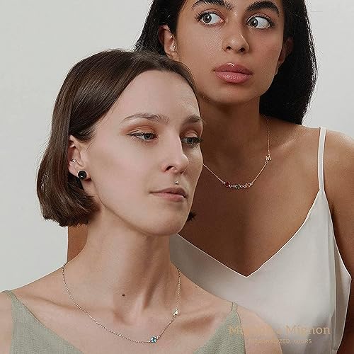 Miniatura 2 de MignonandMignon Personalized Birthstone Necklace for Women Sideways Initial Friendship Best Friend Custom Family Tree Gift with Birth Month