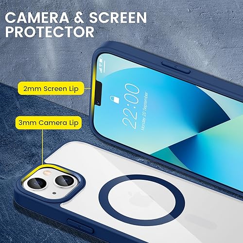 Miniatura 6 de VEGO Funda magnética para iPhone 13 y iPhone 14 compatible con MagSafe, parte trasera de policarbonato duro transparente + marco de TPU suave,