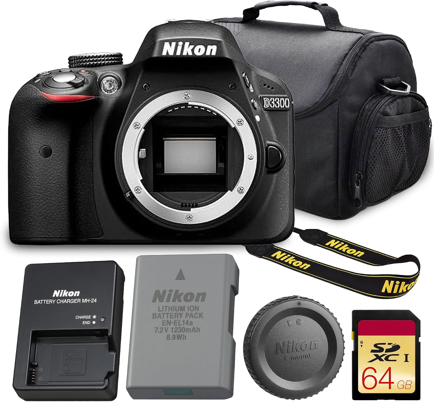 Nikon D3300 24.2MP DSLR Camera Body, DX-Format Sensor, Black Bundle