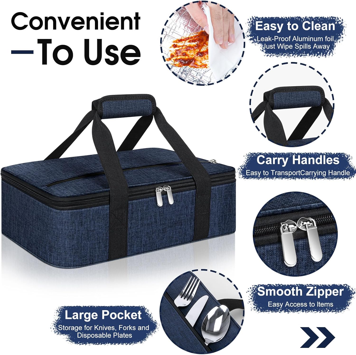Insulated Casserole Carrier, Portable Casserole Carrier for Hot or Cold Food Lunch Tote Warmer or Cooler Bag, Lasagna Lunch Bag for Potluck Parties- Fits 9" x 13" Baking Dish-Navy blue - Image 3