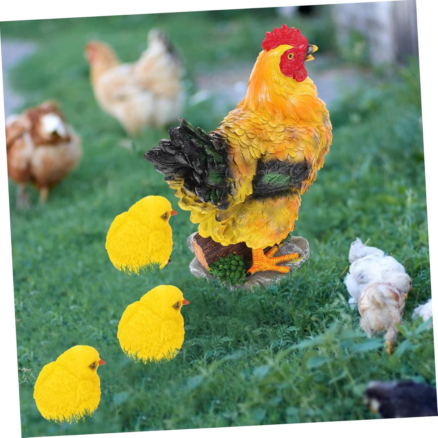 Resin Garden Hen Figurine Set Decorative Chicken Statues for Courtyards and Gardens Realistic Poultry Models 1 Set of Outdoor Chicken Decor