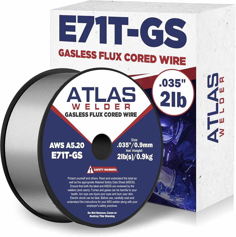 ATLASWELDER Flux Core Welding Wire, E71T-GS .035 Inch 2LB, Gasless Mild Steel MIG Welding Wire with Low Spatter for All Position Welding