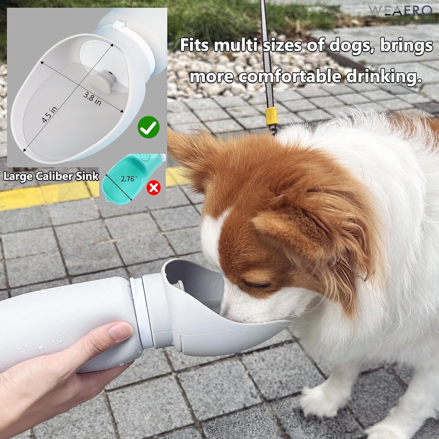 Dog Water Bottle,19oz/550ml-Grey,Foldable Food-Grade Silicone Dog Drinking Feeder, Big Drinking Trough for Pet Goggie Outdoor Walking Hiking Camping