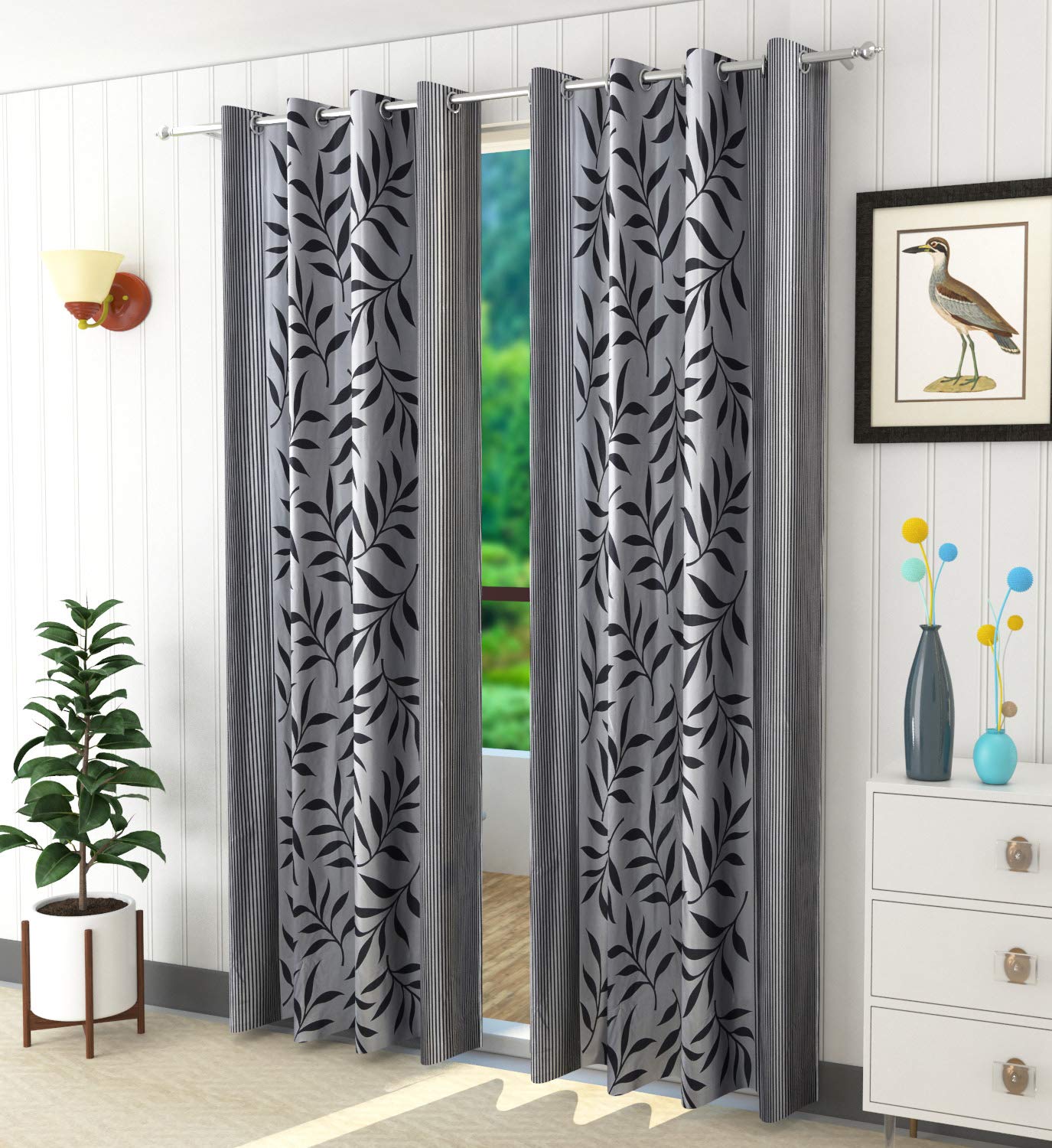 Homefab IndiaKolaveri 2 Piece Eyelet Polyester Long Door Curtains - 8ft, Grey