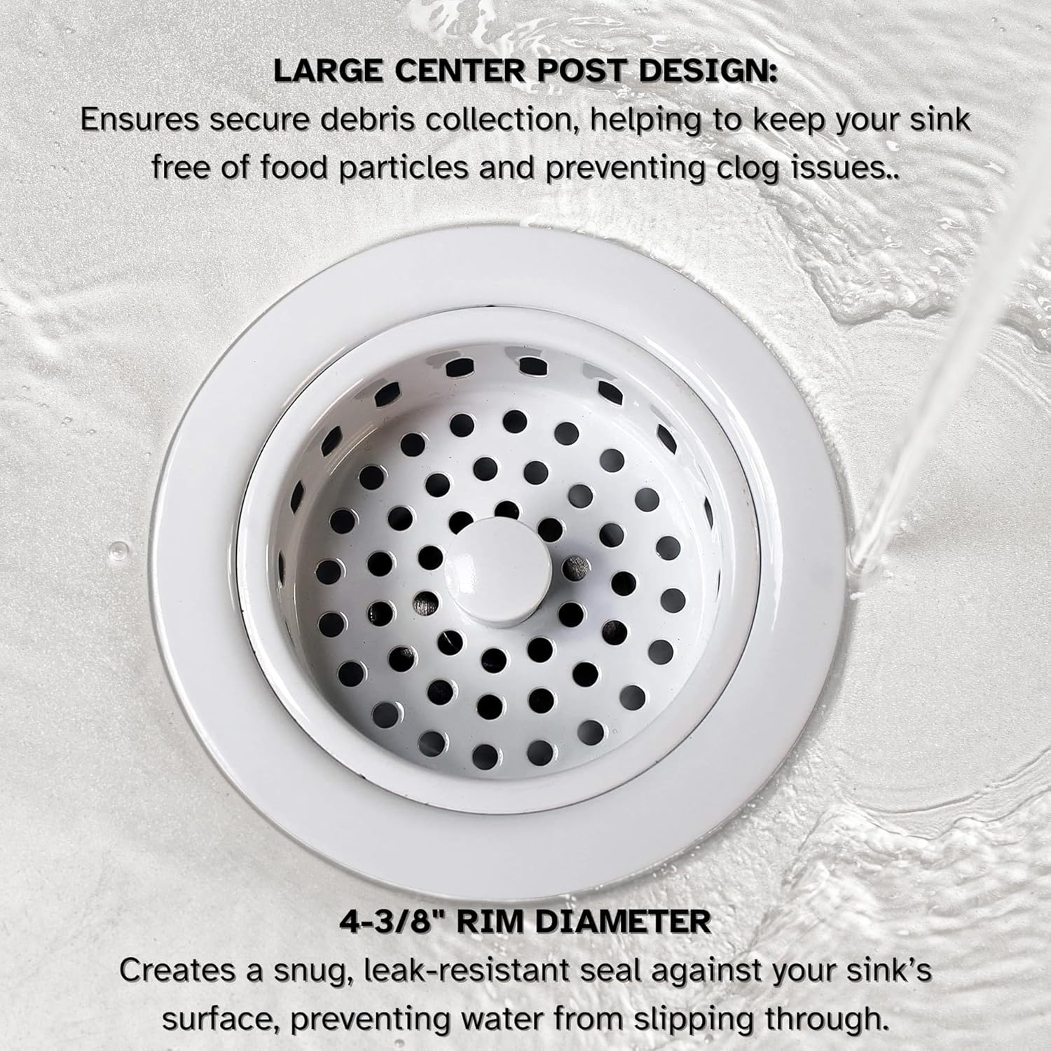 Westbrass A214-50 3-1/2" Post Style Large Kitchen Sink Basket Strainer, Powder Coat White