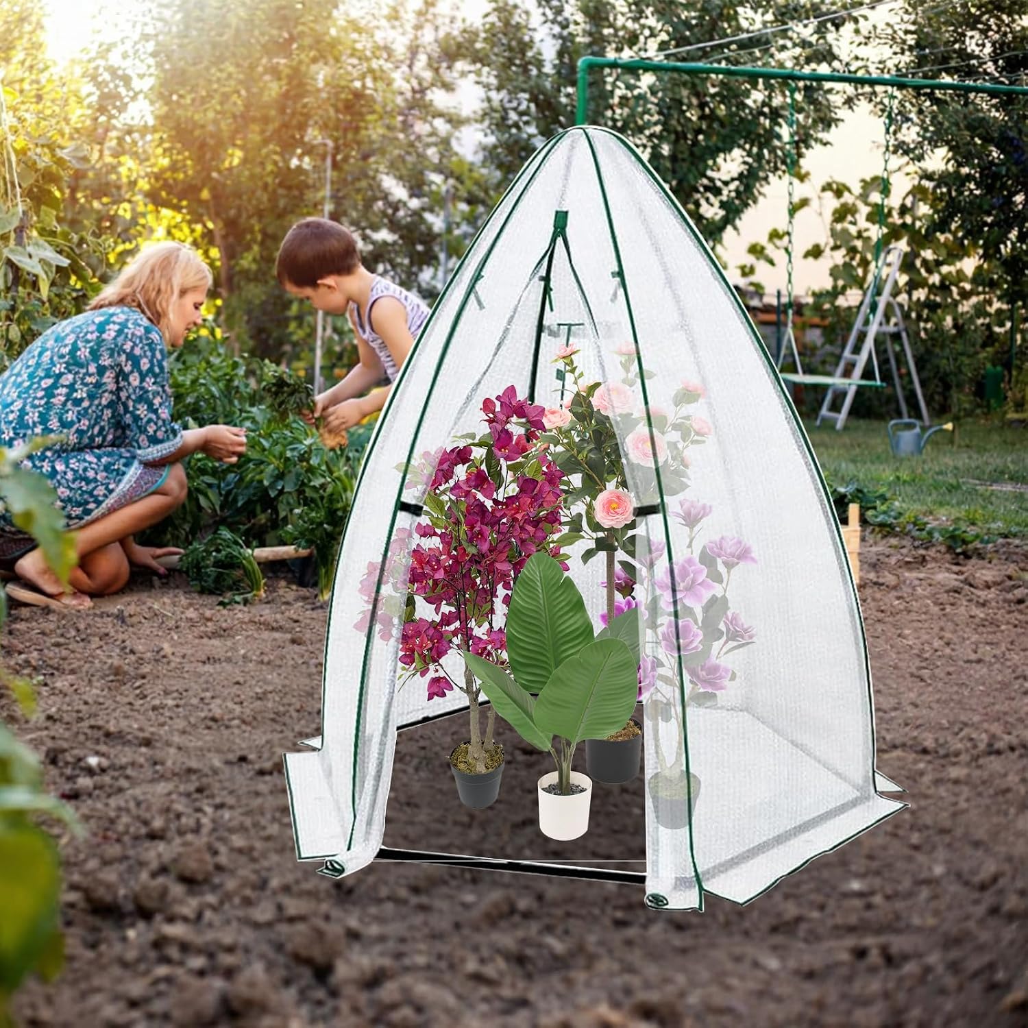 Greenhouse for Outsides, 54”x 54”x 71” Heavy Duty Green House Tent with Durable PE Cover, Garden Plant Protector with Zippered Door Mesh Window for Vegetables Flowers Fruits Herbs, White