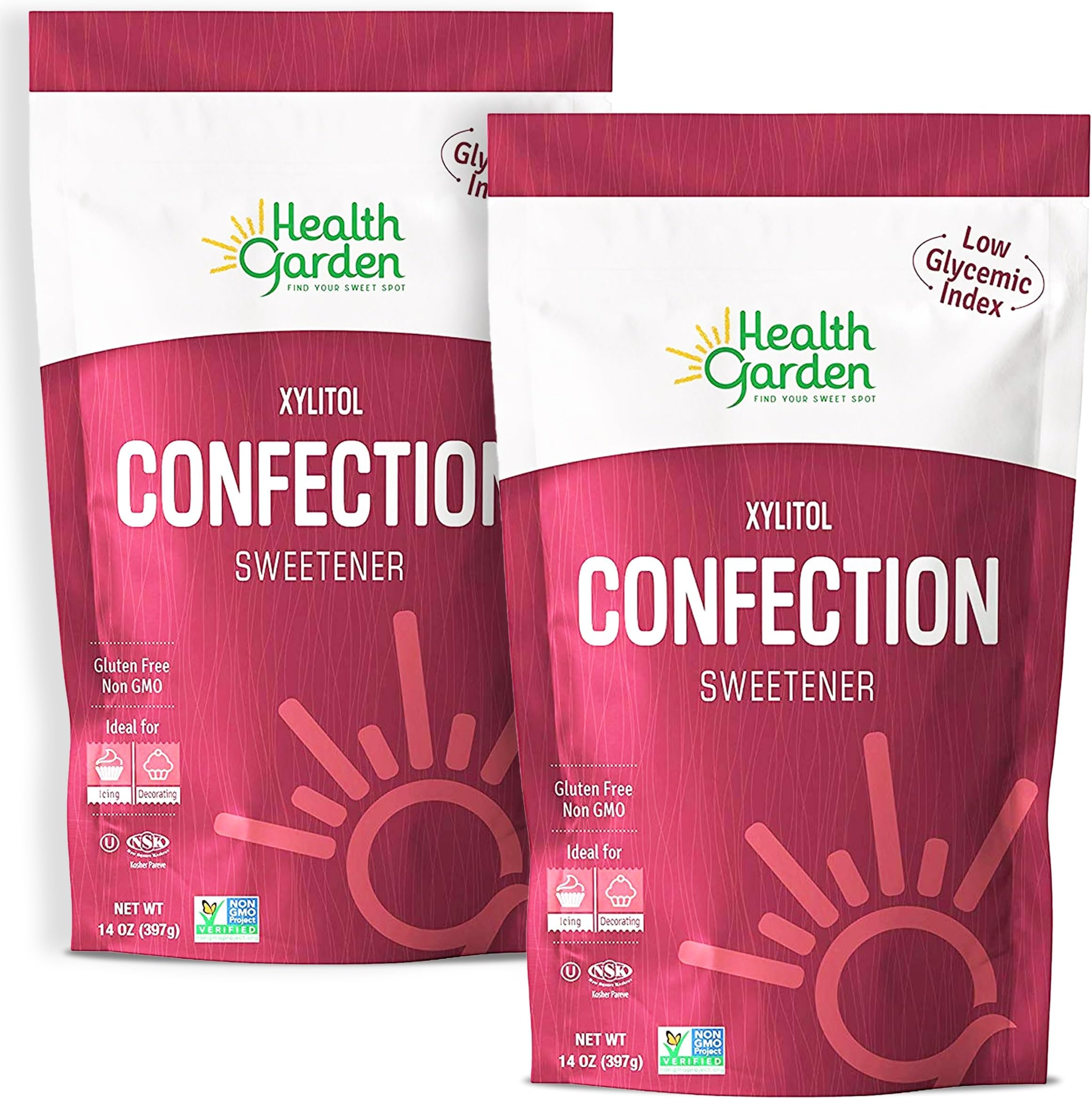 Health Garden Birch Xylitol Confection Sweetener - Non GMO - Kosher - Made in the U.S.A. - Keto Friendly (14 oz x2)