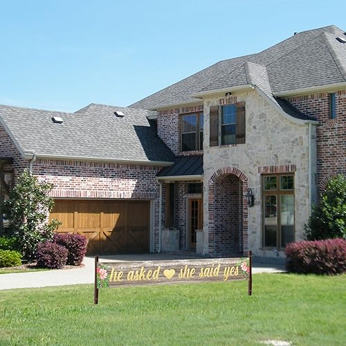 Miniatura 6 de Decoraciones de telón de fondo con texto en inglés "He Asked She Said Yes", suministros grandes para fiesta de compromiso, decoración de cabina de