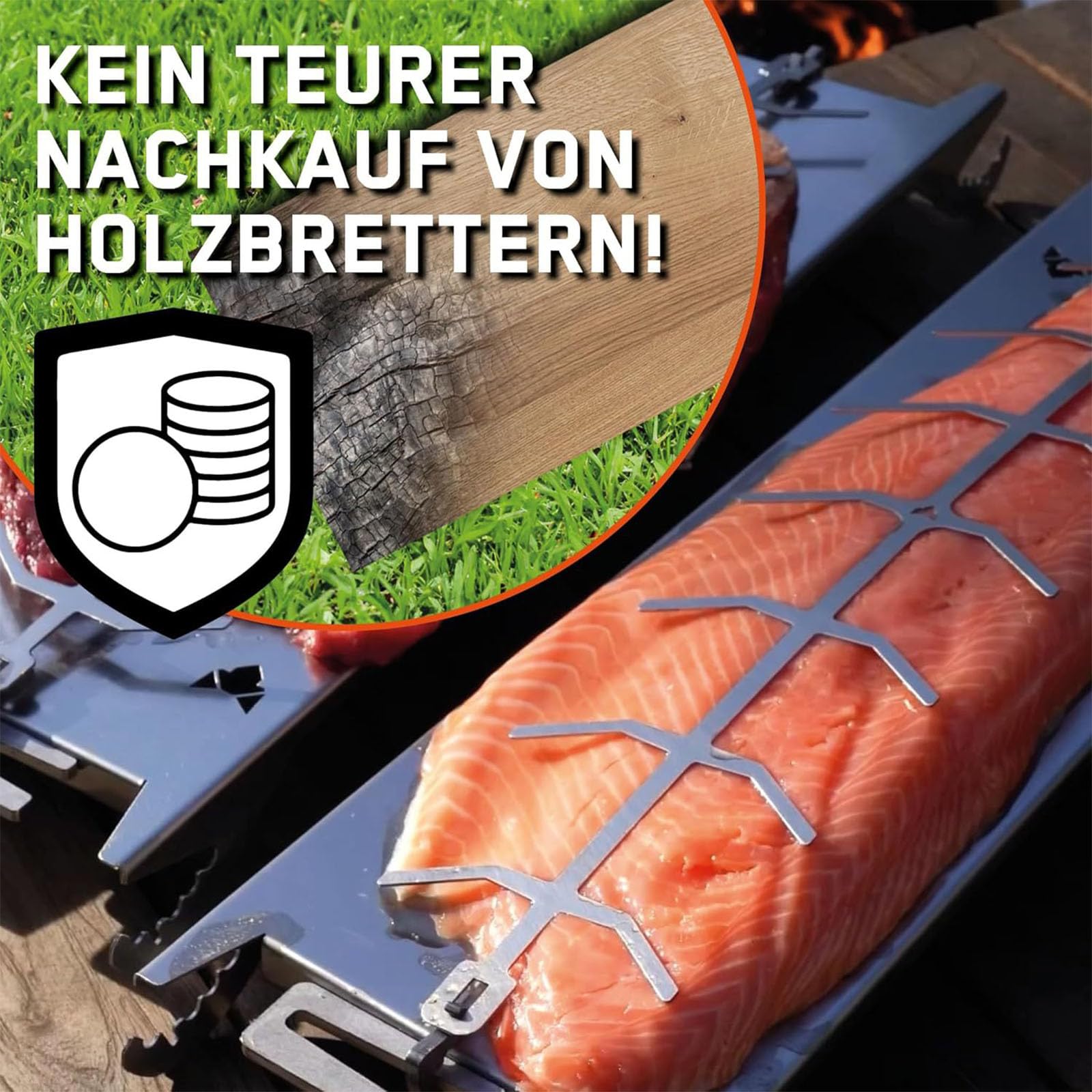 Griglia per pesce in acciaio inox con 5 regolazioni in altezza per salmone perfettamente preparato, dispositivo di cottura portatile