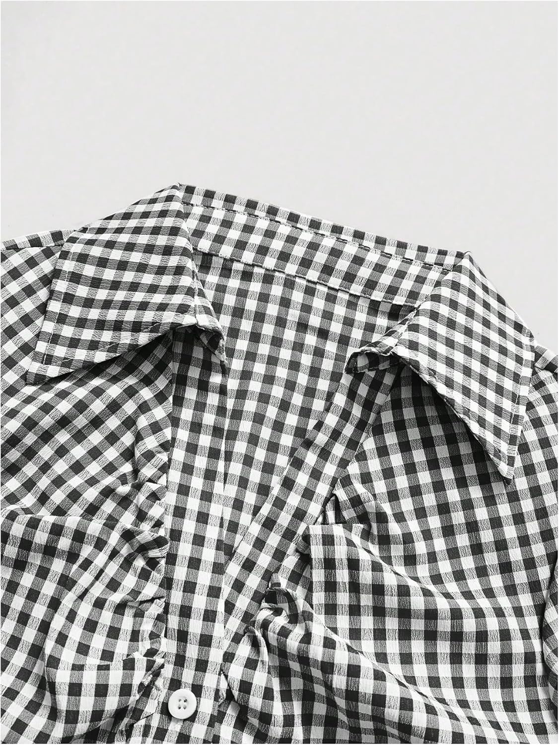 OYOANGLE Women's Plaid Button Down Short Puff Sleeve Blouse Y2K Gingham Collared Shirts Going Out Tops - Image 3
