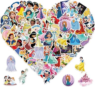 100pcs Cartoon Princess Stickers for Girl Water Bottle, Cute Disney Princess Waterproof Vinyl Stickers for Adult Teen Kids Women Laptop Skateboard Bike Guitar Travel Case Helmet Notebook Scrapbook