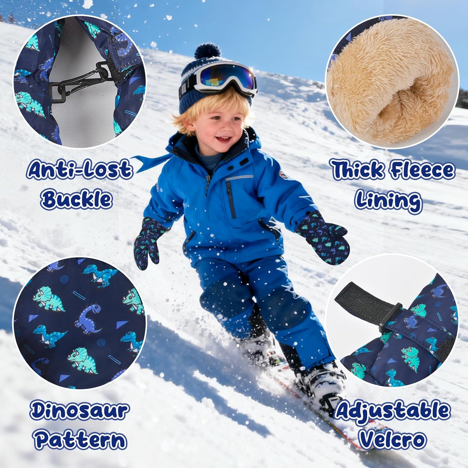 Waterproof Toddler Mittens, Kids Winter Warm Ski Snow Gloves Baby Mitten for 1-4 Years Old - Image 2