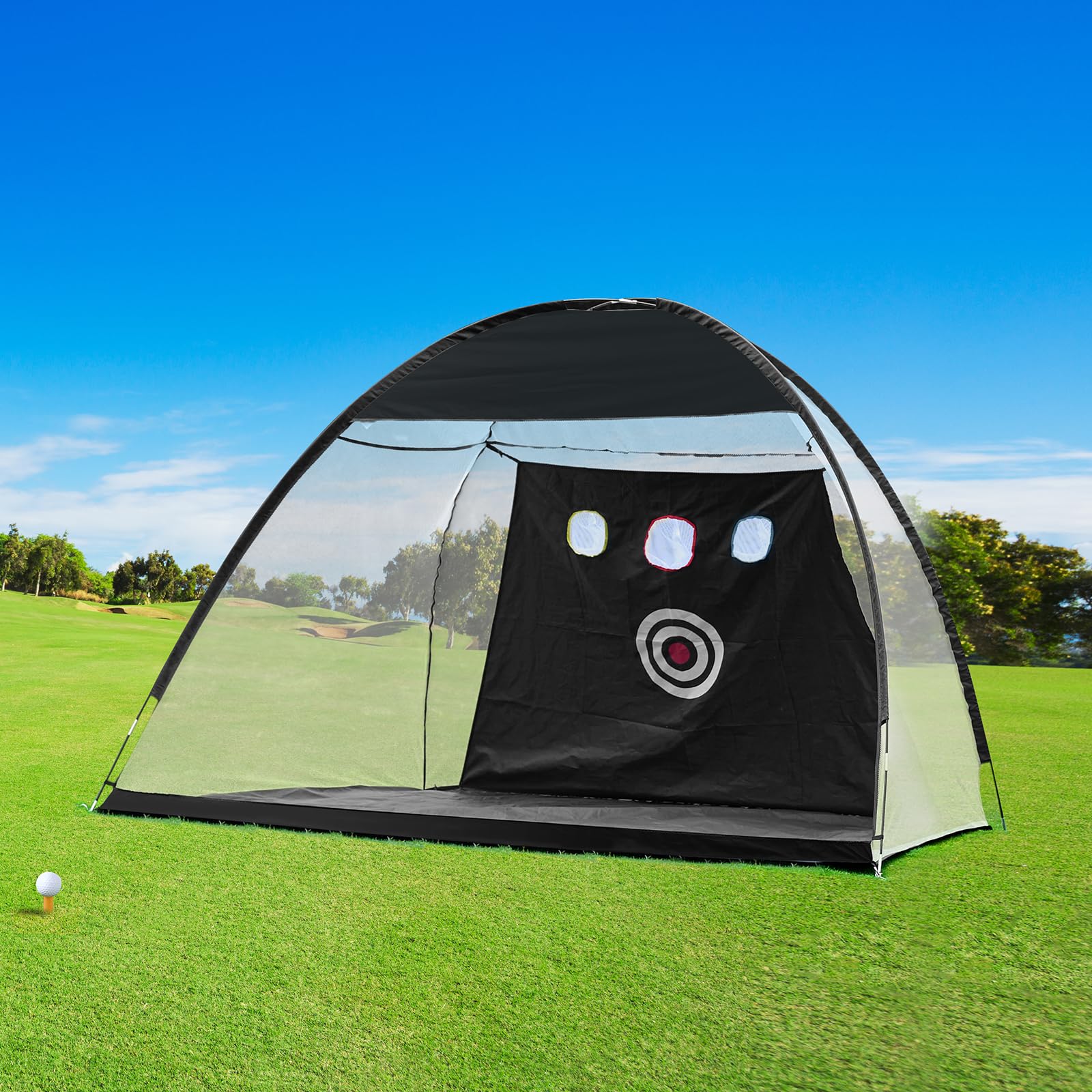 VEVOR Golfnetz, 3 x 2,1 m, All-in-1-Golfübungsnetz, Golfschwungtraining für drinnen und draußen zu Hause, Golfschlaghilfenetz mit Zielscheibe/Rasenmatte/Bällen/Tee/Tragetasche, für Driving- und Chippi
