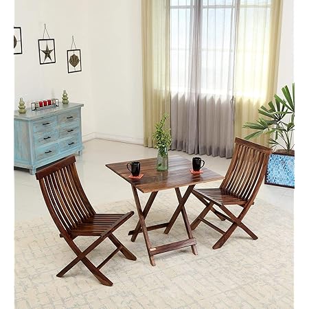 Custom Decor Solid Wood Folding Square Coffee Table Set With 2 Chairs In Provincial Lite Walnut Finish Amazon In Home Kitchen