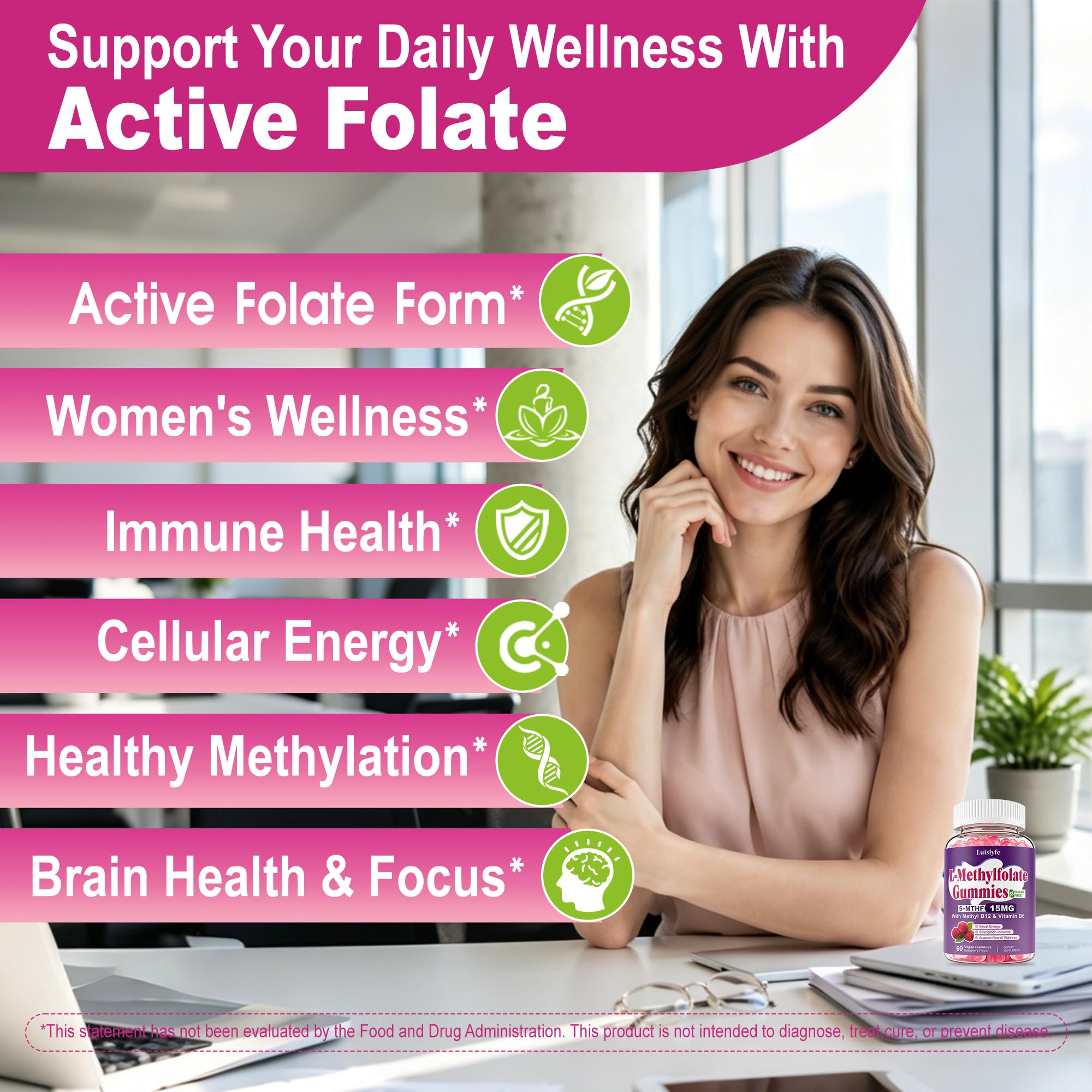 2 Pack L-Methylfolate 15mg Gummies & Methyl B12, High Absorption Active Folate 5-MTHF Supplement for Cognition, Mood & Immune, Sugar Free, Vegan, Non-GMO, Raspberry Flavor, 120 Count — Amazon image 2
