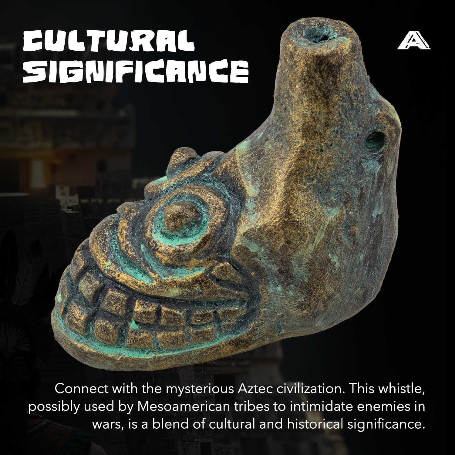 Aztec Death Whistle, Loudest Authentic Human Sounding Scream 125+ Decibels – Easy to Blow for Halloween & Collectors (Turquoise & Gold) - Image 6