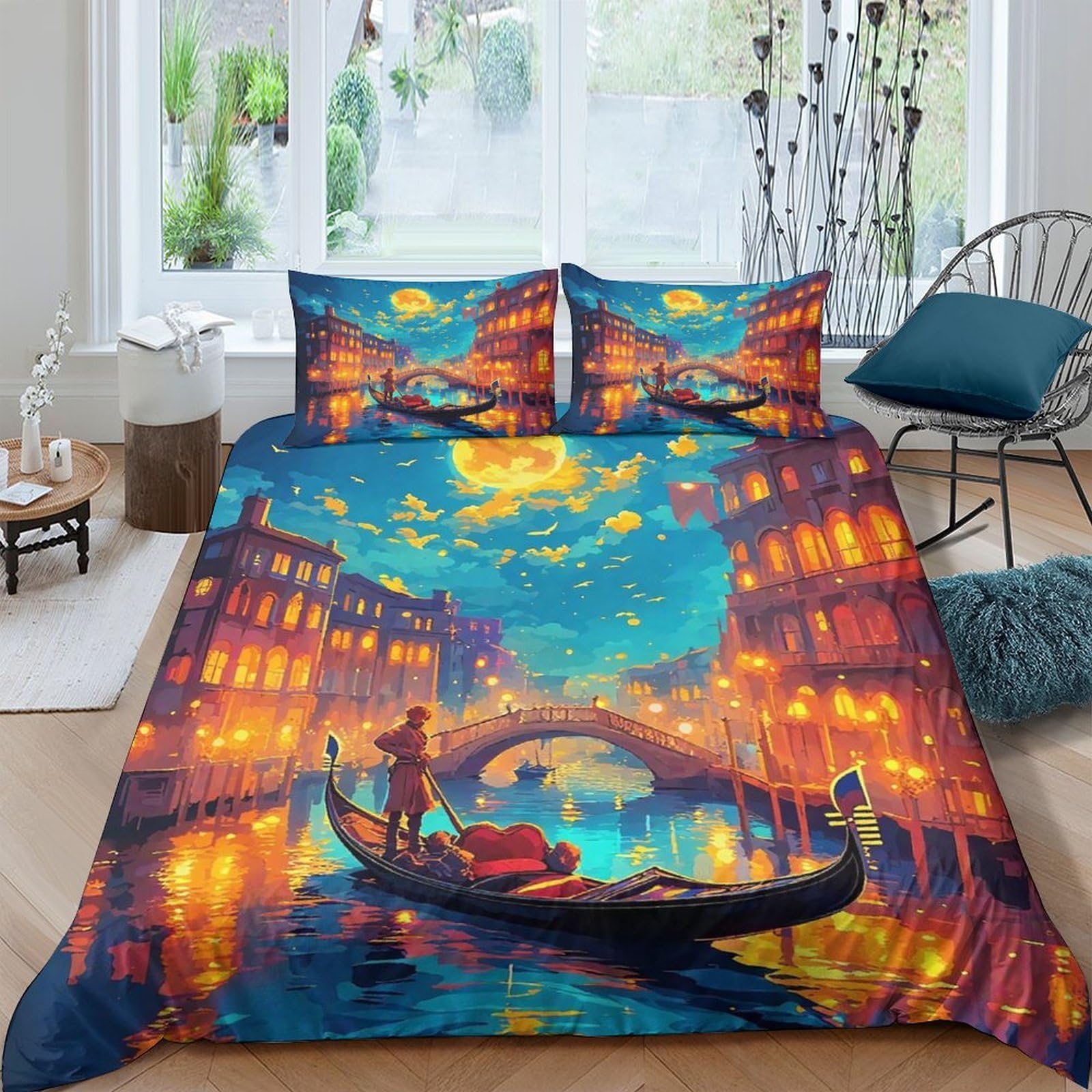Housse de couette Venise en microfibre premium, parure de lit 3D grand confort avec zips