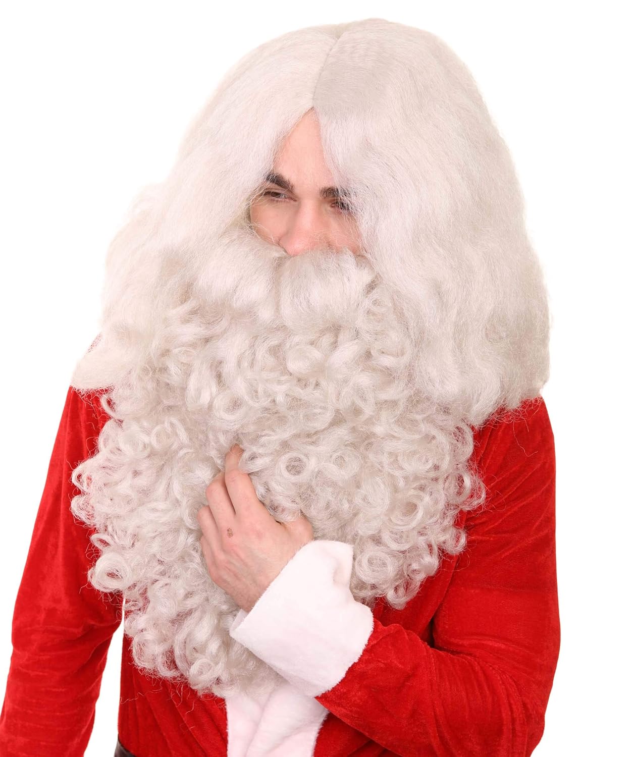 HPO Mens Santa Claus Wig and Beard Set Adult HX-019 White