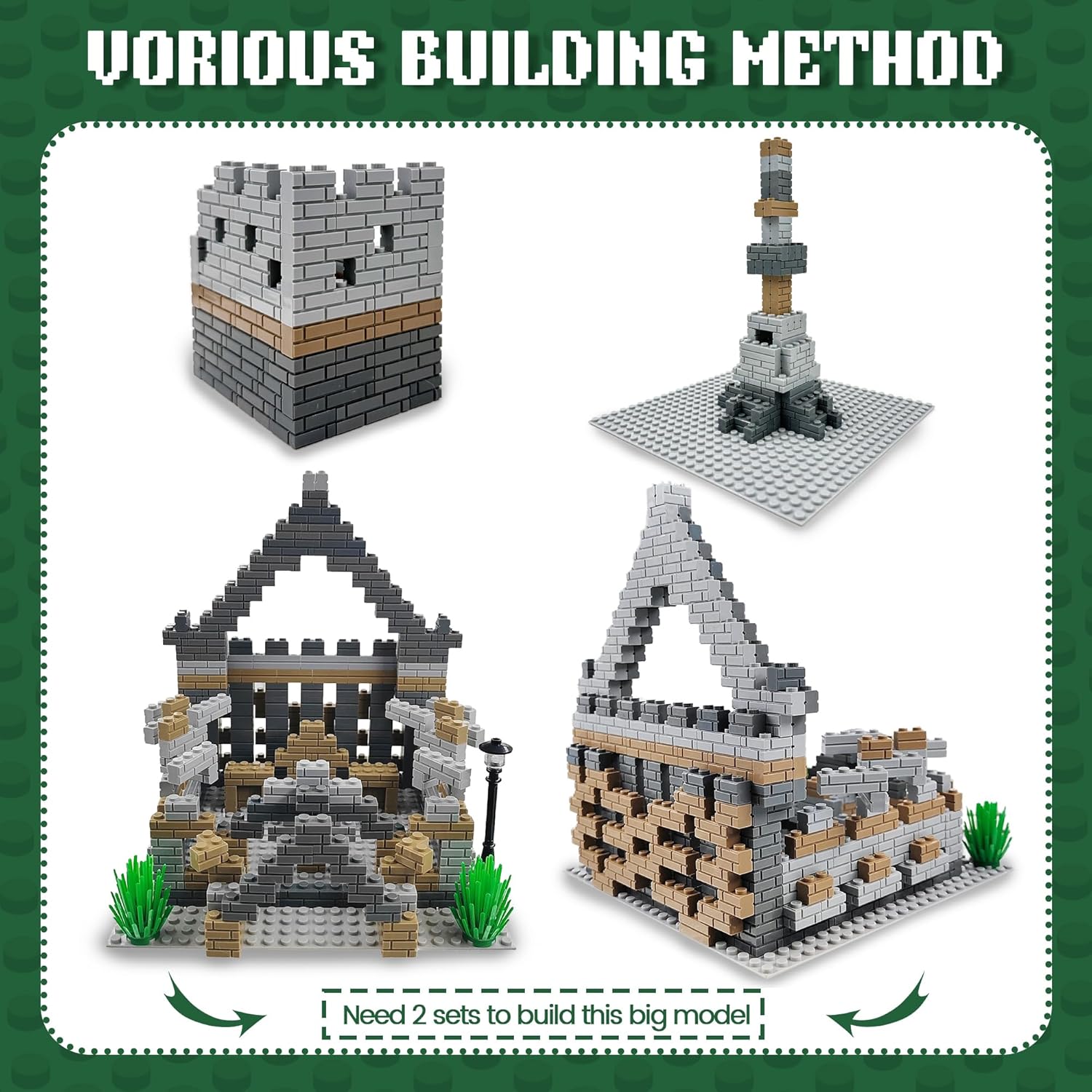 Masonry Profile Building Bricks Set Compatible with Lego Classic, Building Pieces Includes Medium Building Brick Parts、Base Plate、Tall Streetlamp and Prickly Bushes