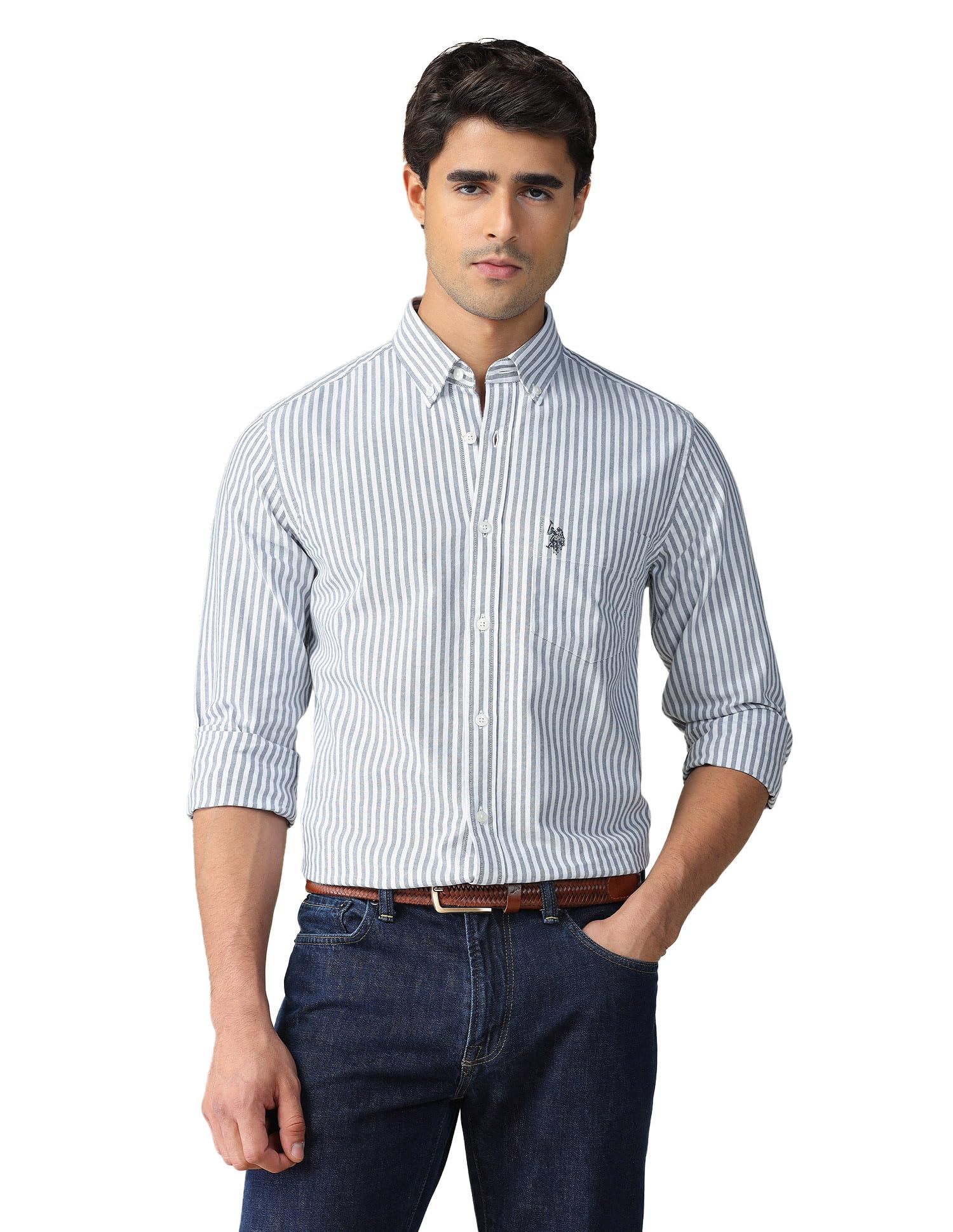 Men's Striped Tailored Fit Button Down Shirt-image-19