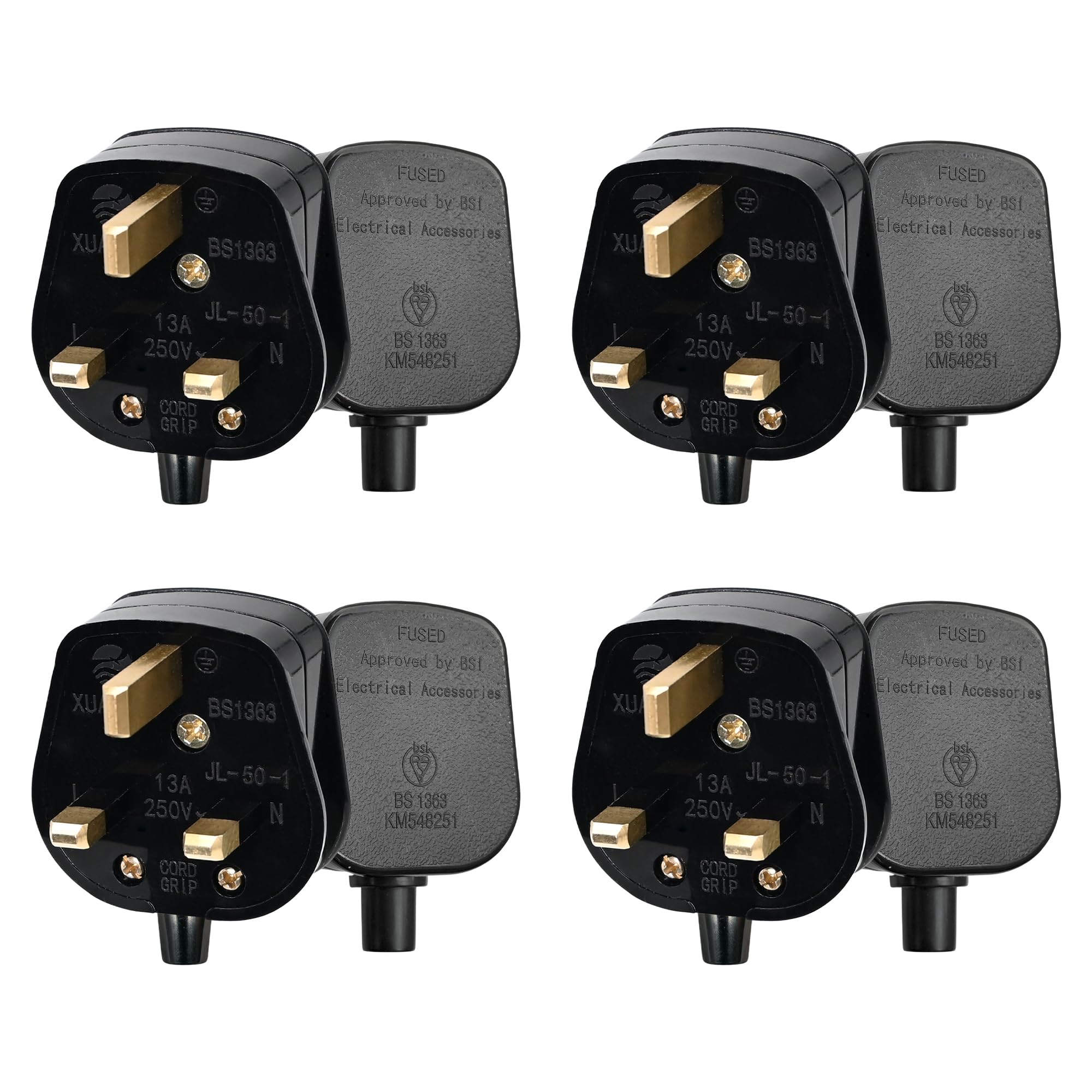 Double Dragon 13 Amp UK 3-Pin Plug, Black, Pack of 4 "Black"