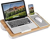 LapGear Home Office Lap Desk with Mouse Pad, Phone Holder & Device Ledge - Oak Woodgrain, Fits 15.6" Laptops - Style 91589