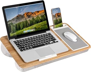 LapGear Home Office Lap Desk with Mouse Pad, Phone Holder & Device Ledge - Oak Woodgrain, Fits 15.6" Laptops - Style 91589