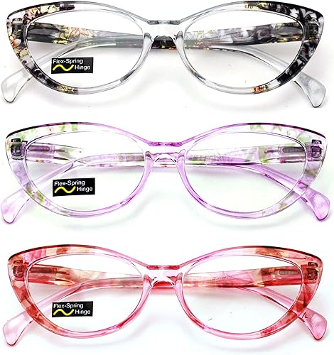 Miniatura 4 de V.W.E. 3 pares de lentes de lectura de moda con diseño floral translúcido y transparente