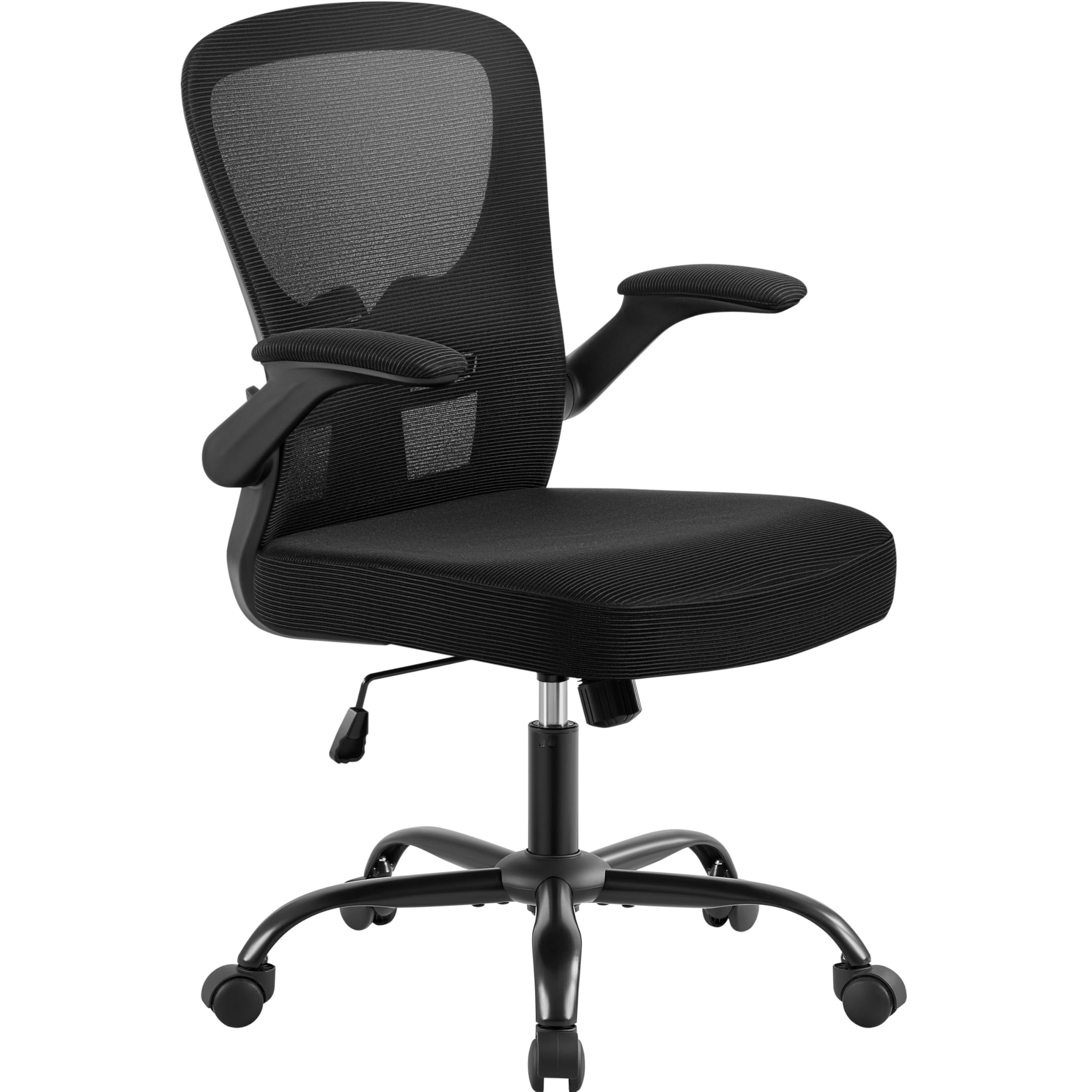 Sedia da Ufficio con Supporto Lombare, Sedia Scrivania Ergonomica con Braccioli Regolabili in Rete Traspirante, Altezza Regolabile e Schienale Inclinabile con Ruote Girevoli Nero