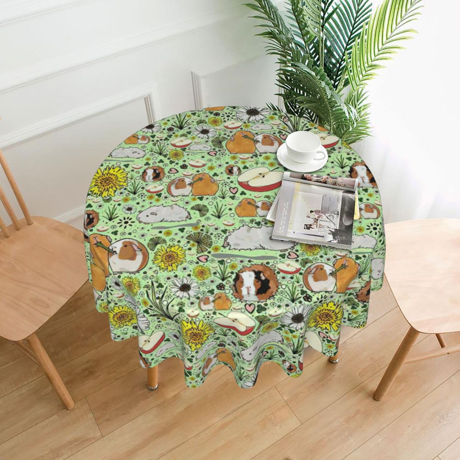 Zcmkjlg guinea pig Print Quick Ship Round Tablecloth 60in Polyester Washable Cover for Dining Room