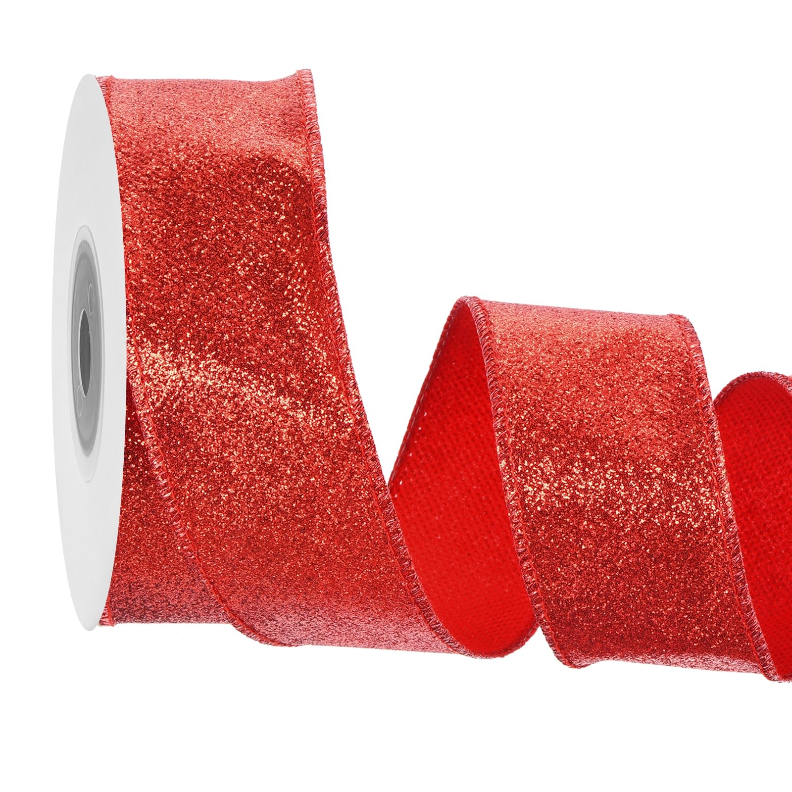 sourcing map 1.6 Inch/4cm Glitter Wired Ribbon, Red Sparkly Iridescent Ribbon 10 Yard for Christmas Tree Wreath Decoration Gift Wrapping, with Metallic Edge