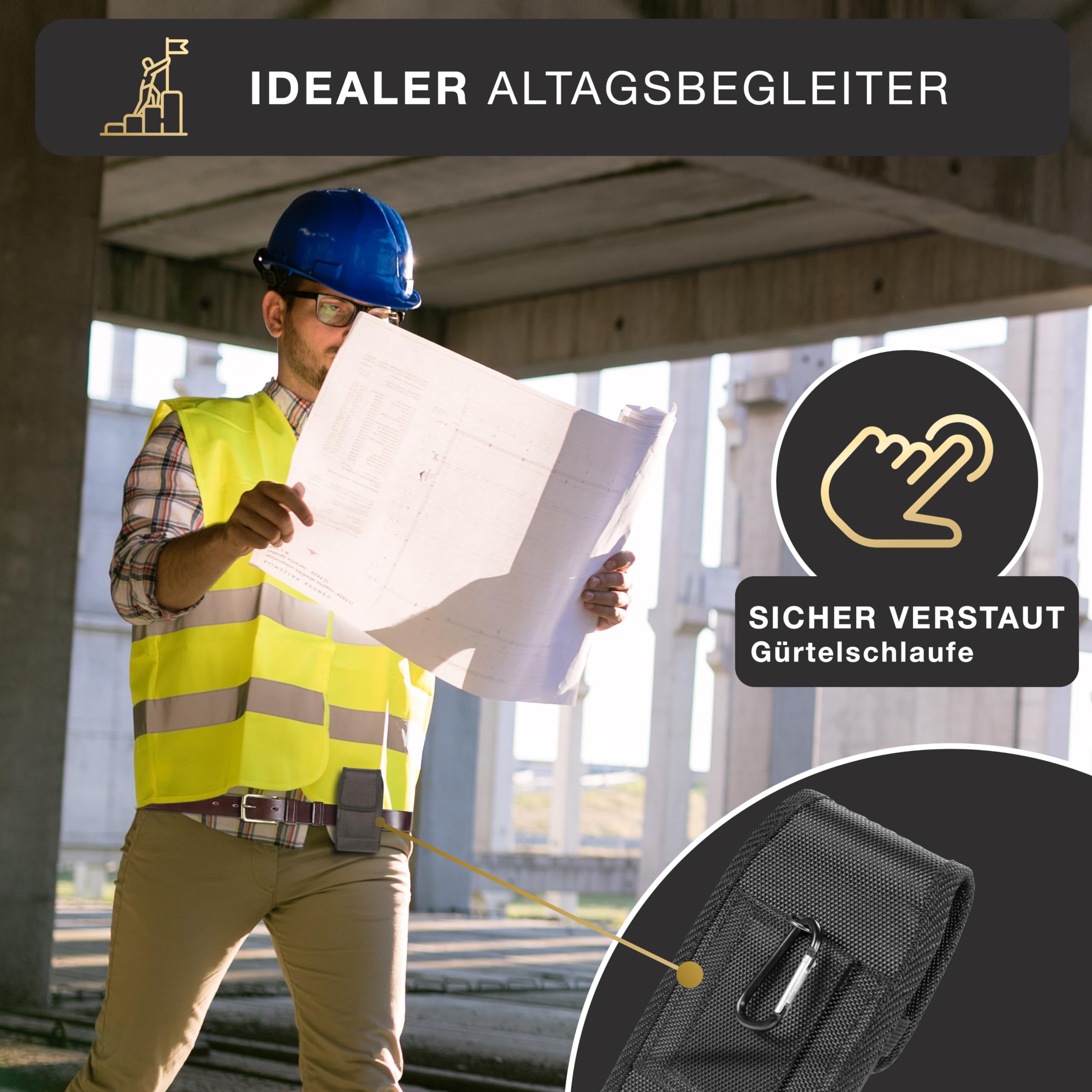 Vertikale Handy Gürteltasche für Smartphone, Größe XXL, Nylon Gürtelschlaufe Schwarz