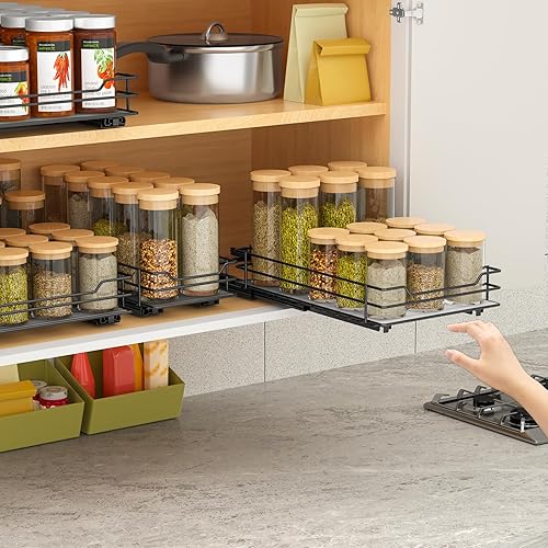 Miniatura 7 de Organizador de especias extraíble para gabinete, organizador de especias deslizante resistente para armarios de cocina y despensa, se adapta a