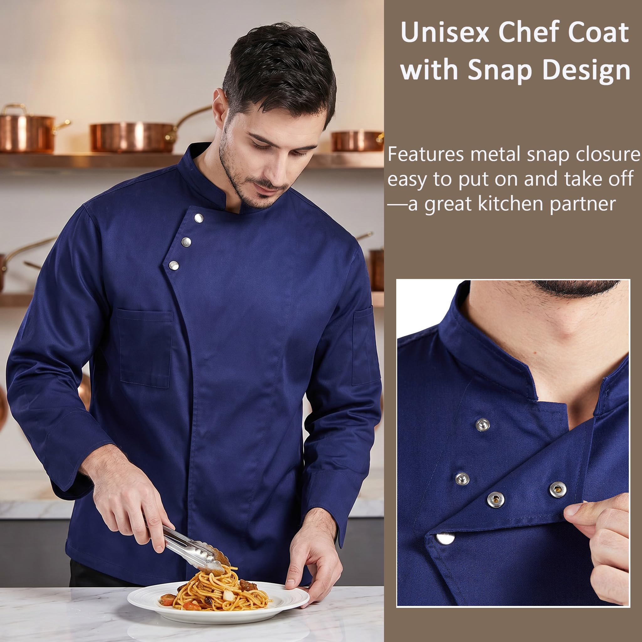 Nanxson Chaqueta de Chef Abrigo de Chef Uniforme de Manga Larga, Panadero, Chaqueta, Utensilios de Cocina con Bolsillo CFM0057