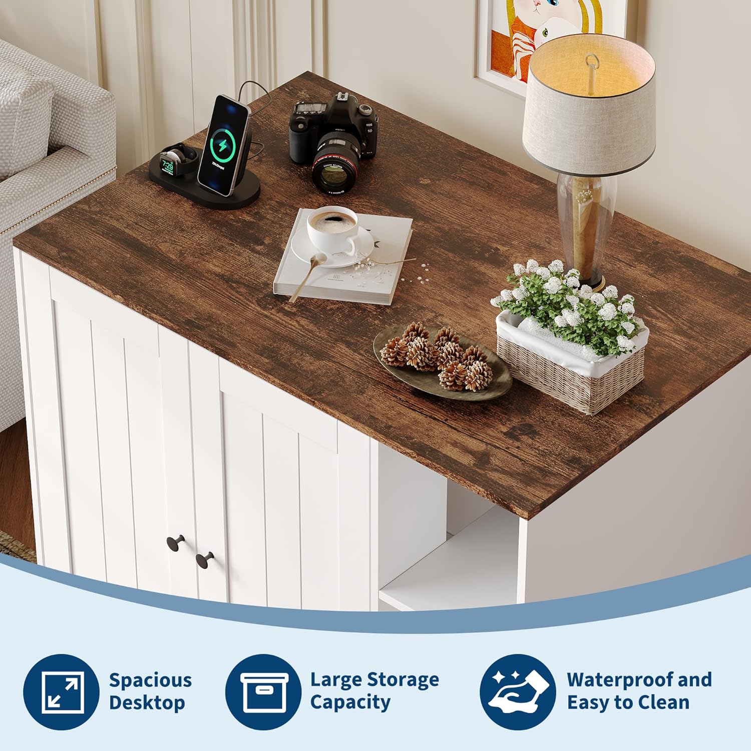 Large Robot 4 Litter Box Enclosure Cabinet with Built-in Power Outlet & Dog‑Proof Shelf, Automatic Self‑Cleaning Litterboxes Furniture for Litter Robot White
