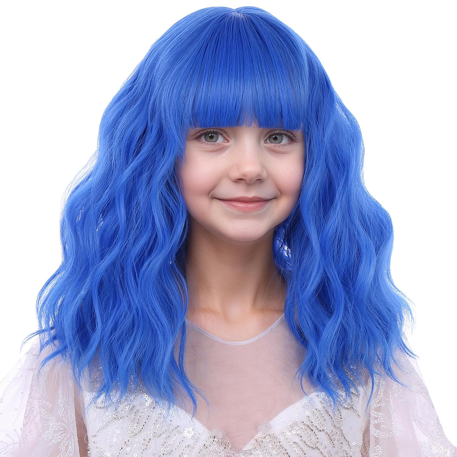 Royal Blue Wig Short Curly Wavy Wigs with Air Bangs Dark Blue Synthetic Hair Wigs for Women Girls Daily Halloween Use