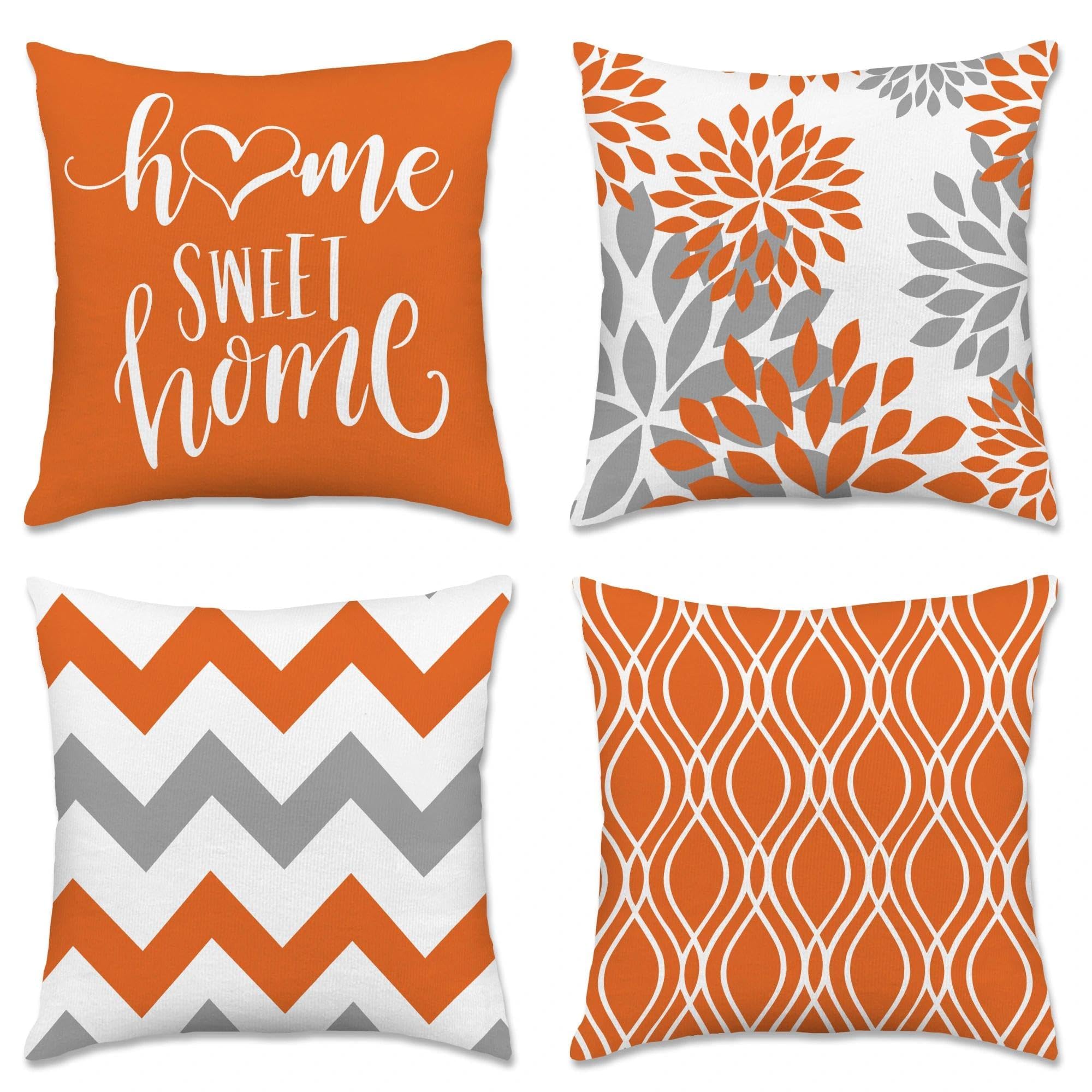 Hexagram Geometric Orange Pillow Covers 20x20 Set of 4, Decorative Outdoor Boho Modern Throw Pillow Covers, Home Sweet Home Farmhouse Cushion Case for