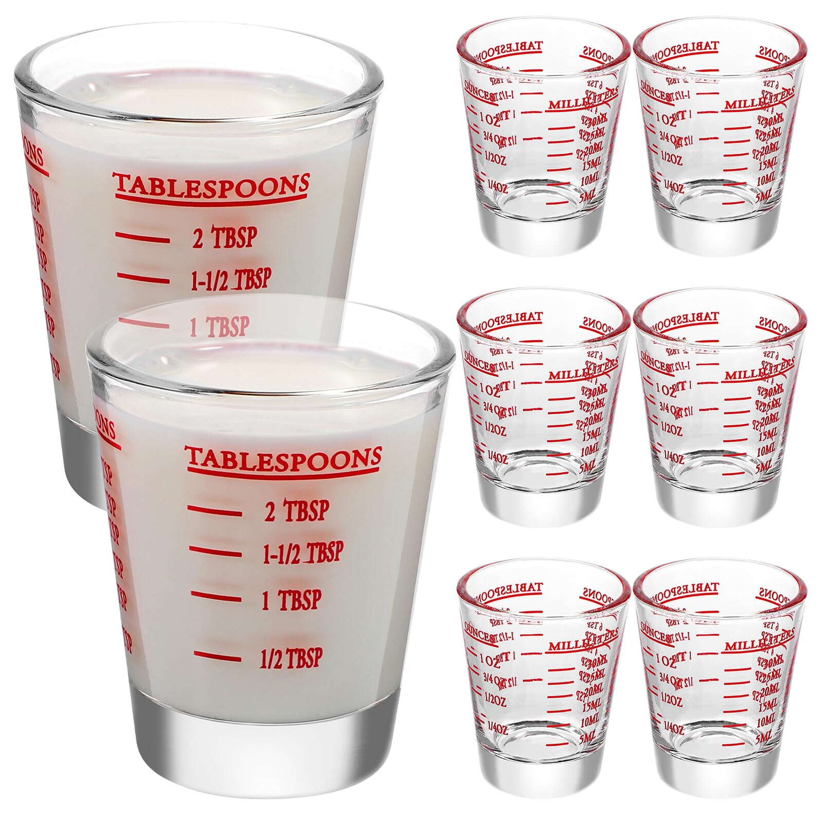8pcs Verres Doseurs Tasse à Mesurer Ménagère Verre Gradué 30ml Marquages Clairs Cuisine et Pâtisserie