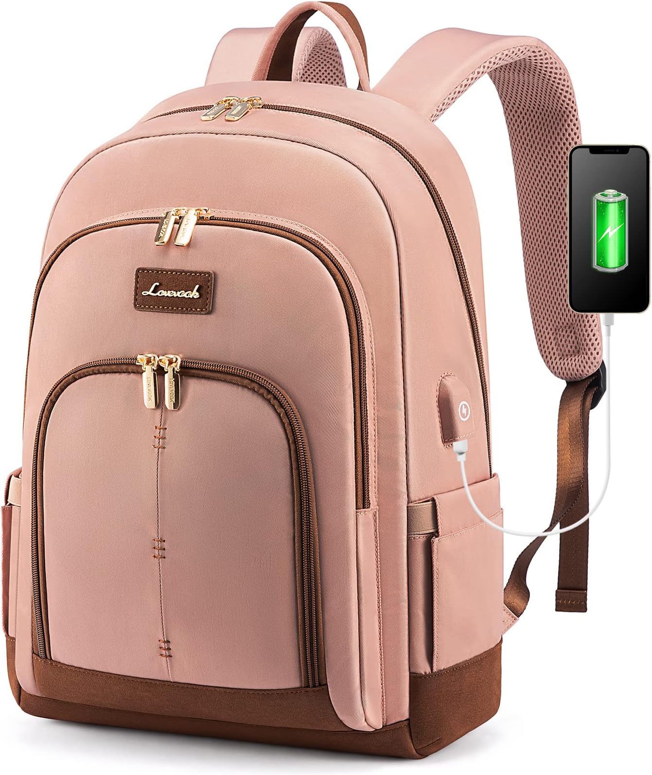 LOVEVOOK Laptop Backpack for Women,Travel Backpack 15.6 Inch Computer Back Pack with USB Charging Port for College Work Business,Pink