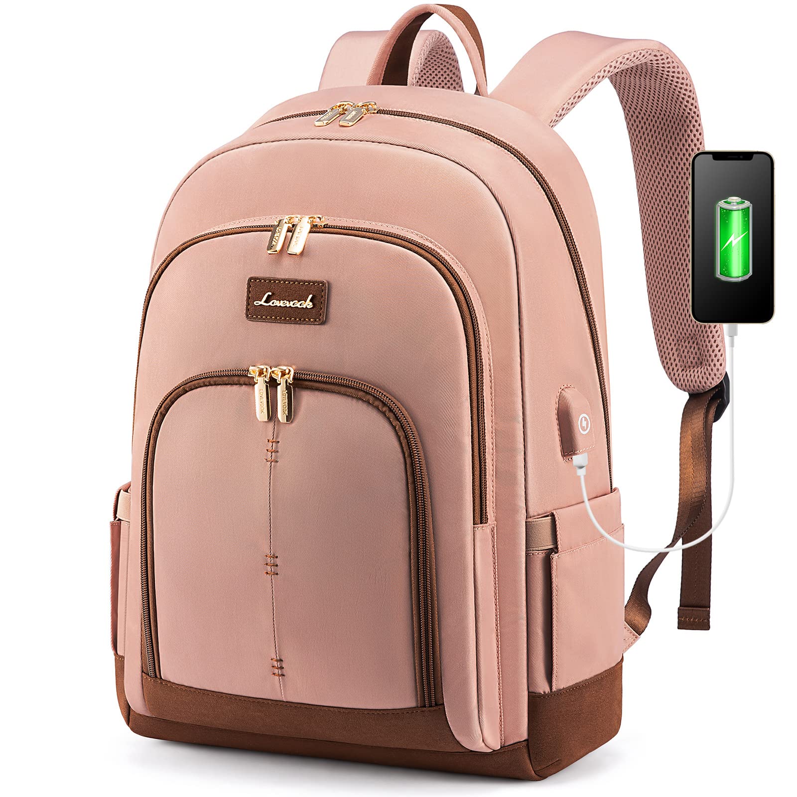 LOVEVOOK Laptop Backpack for Women,Travel Backpack 15.6 Inch Computer Back Pack with USB Charging Port for College Work Business,Pink