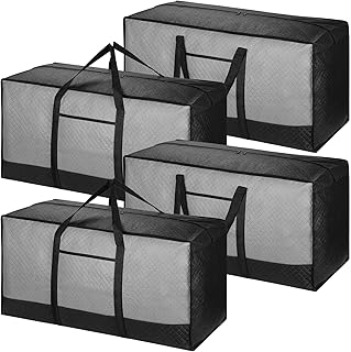 4er Pack 120L Umzugskartons Groß und Stark mit Deckel, Große Aufbewahrungstasche Umzugskarton für Umzug, Kleidung, Bettdecken, Unterbetten, Reisen, Wäschetaschen mit Reißverschluss