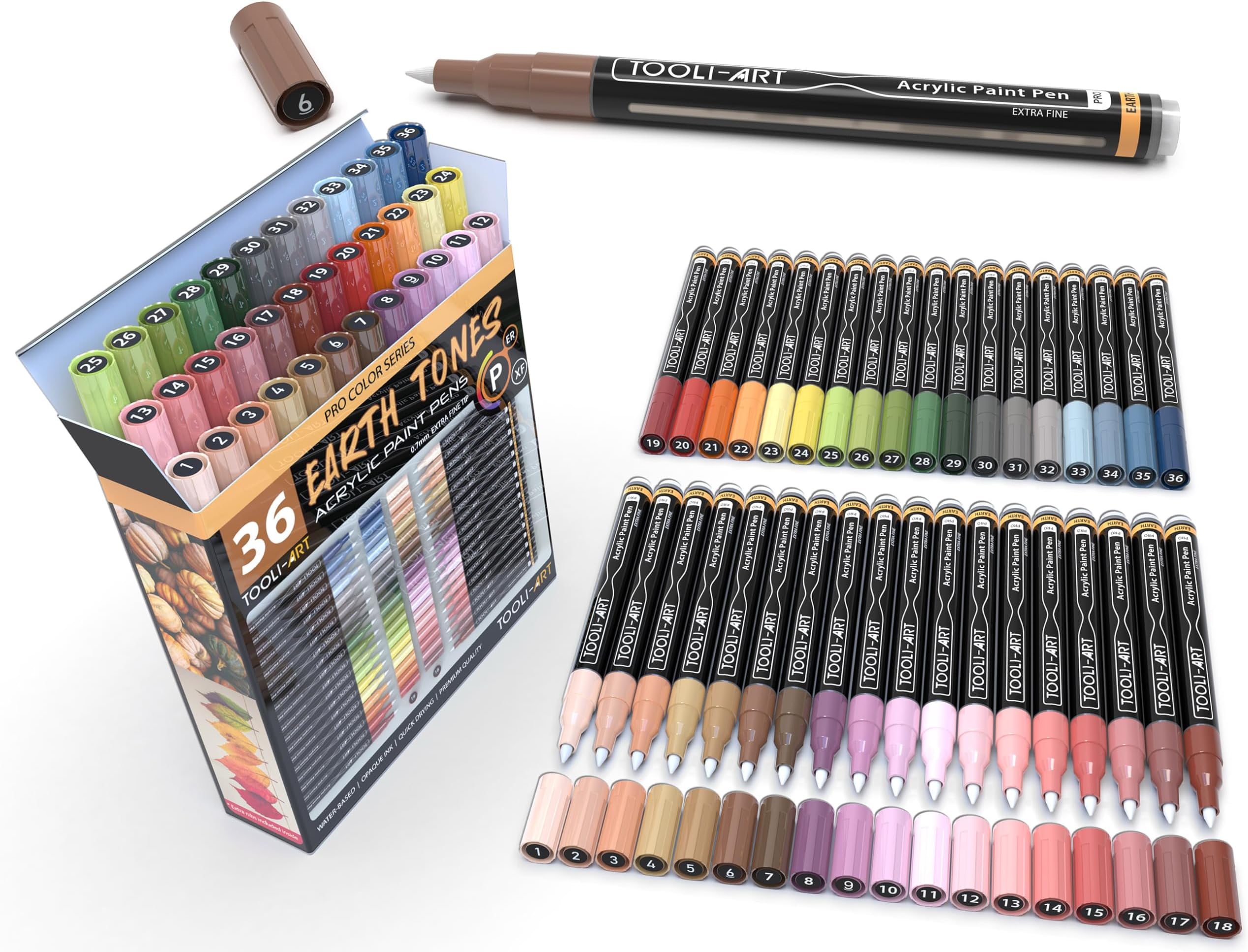 36 Earth And Skin Colors Extra-Fine Acrylic Paint Pens