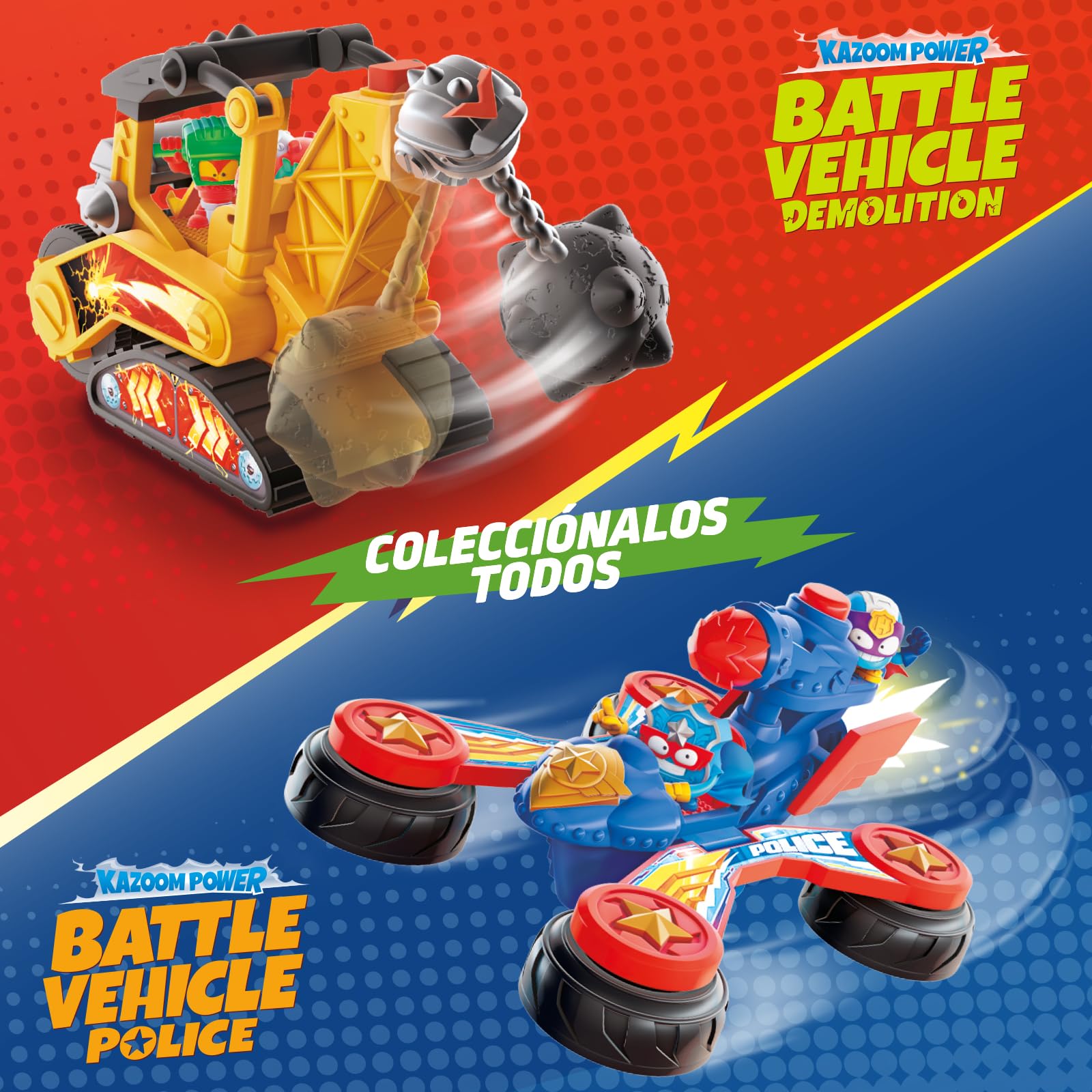 SUPERTHINGS KAZOOM POWE –Battle Vehicle Police. Vehículo de batalla policía de los héroes de la Serie de TV “Superthings Kazoom Power”. Contiene 1 Battle Vehicle, 2 Superthings Exclusivos, 1 Proyectil