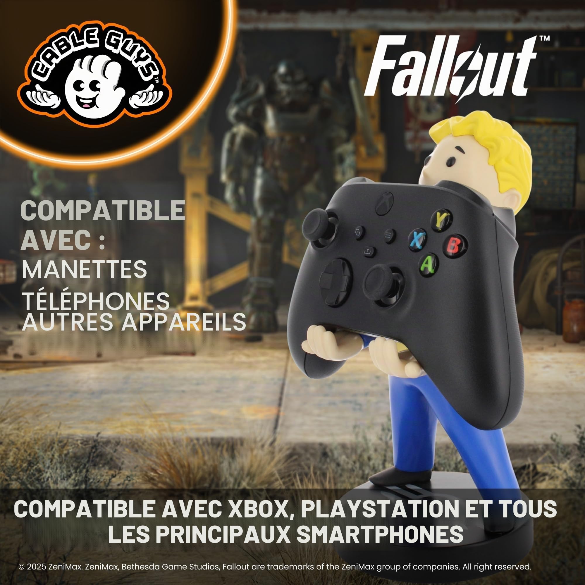Cableguys Fallout Vault Boy Support Manette et Porte Telephone - Gaming Accessoire et Figurine pour Bureau et Gamer Setup, Compatible avec Xbox, PlayStation et la Plupart des Manettes