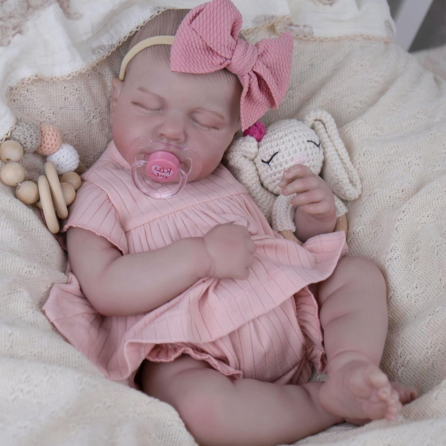 Realistic Baby Doll, 20-Inch Reborn Baby Doll Girls Soft Cloth Body Newborn Dolls That Look Real, Lovely & Pretty Lifelike Doll with Pink Dress and Toy Accessories for Kids Age 3+