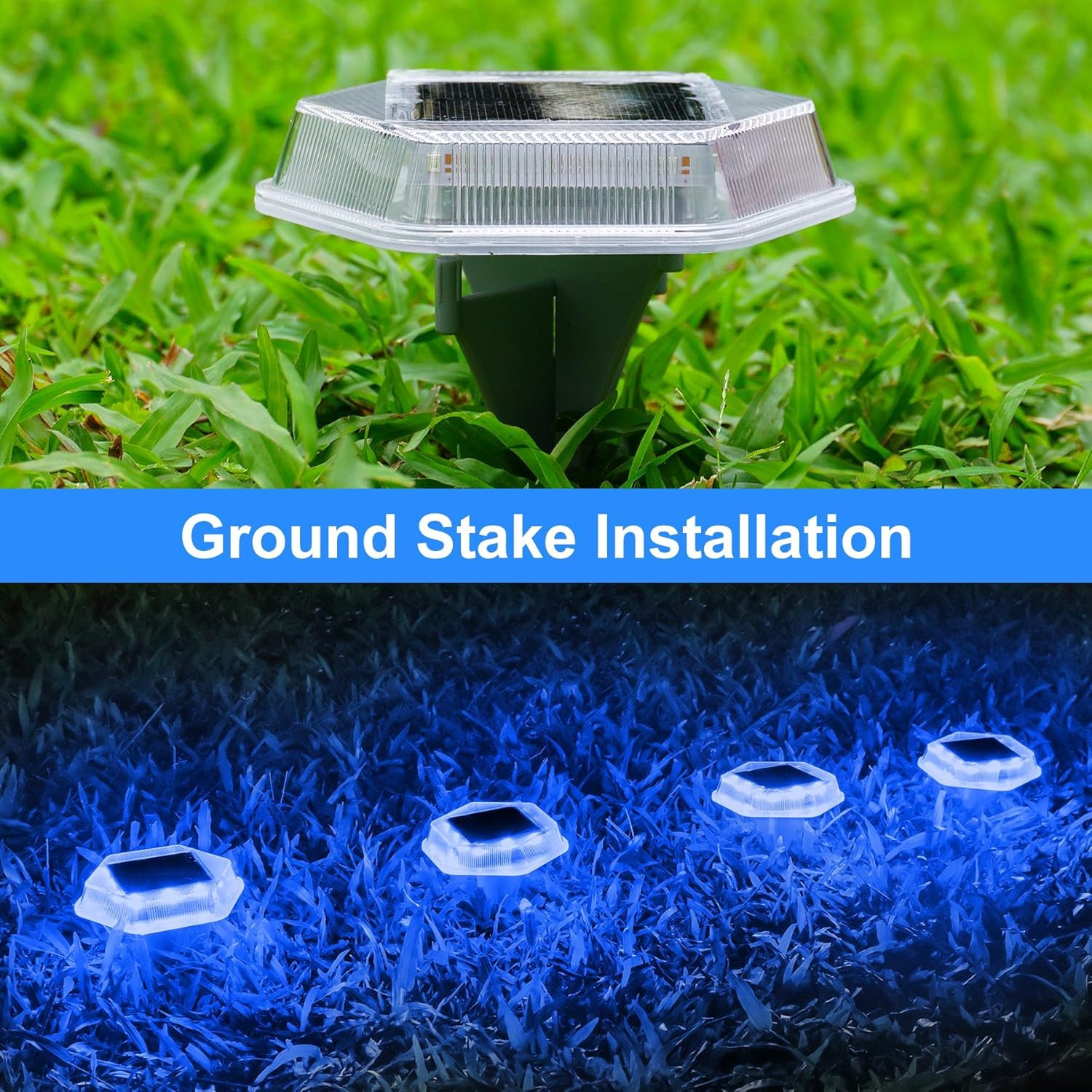 Solar Deck Lights Dock Step Lights- 12 Packs Waterproof 1200mAh Auto ON/Off LED Solor Powered Stair Lighting for Outdoor Garden, Patio, Pathway, Walkway, Driveway (Blue)