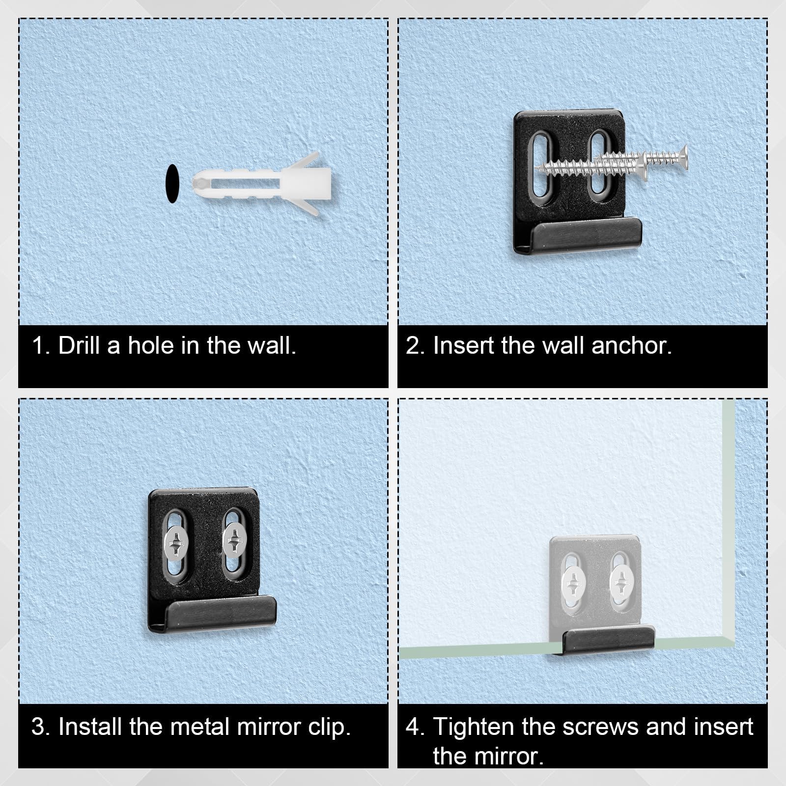 Mirror Hanging Kit - Heavy Duty Wall Mount Clips -3
