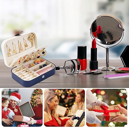 Miniatura 7 de Joyero de viaje, organizador de joyas pequeño de piel sintética para mujeres y niñas, mini estuche de viaje portátil de doble capa, cajas